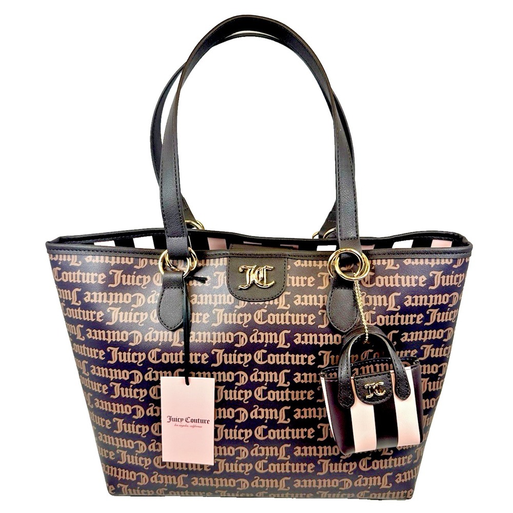 Juicy Couture Fun In The Sun Tote Bag Logo Print Chocolate Multi NWT